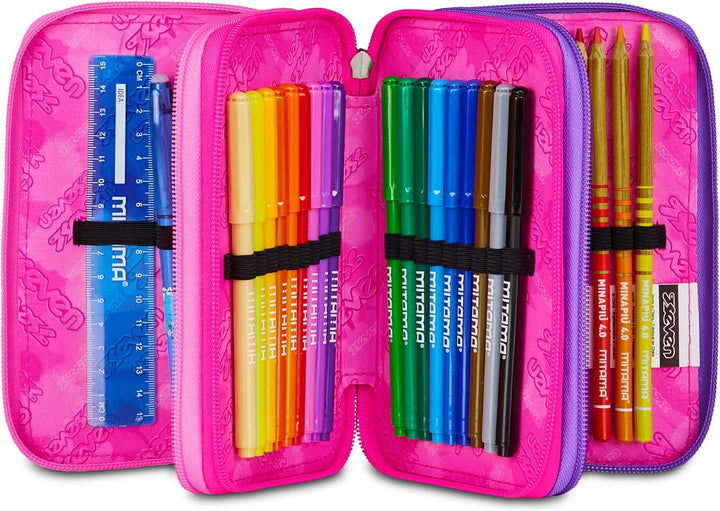 Seven Federmäppchen, Mäppchen, Mehrfarbig, Federtasche für Schreibwaren, Etui gefüllt mit Bleistifte