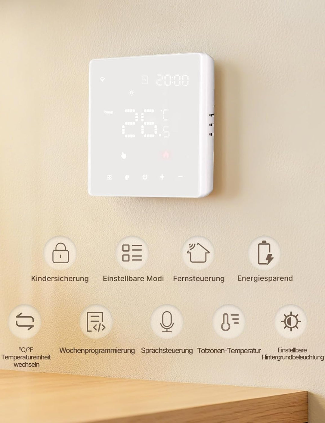 MOES Smart Thermostat Fussbodenheizung Elektrisch, Raumthermostat Fussbodenheizung WLAN Programmierb
