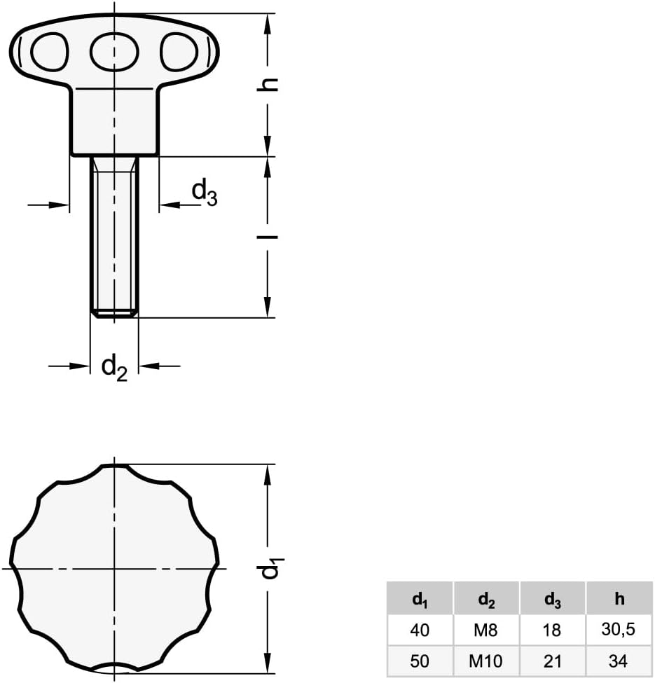 Ganter Normelemente | Sterngriff | Edelstahl | GN 5335-40-M8-16 | matt gestrahlt | Griffdurchmesser