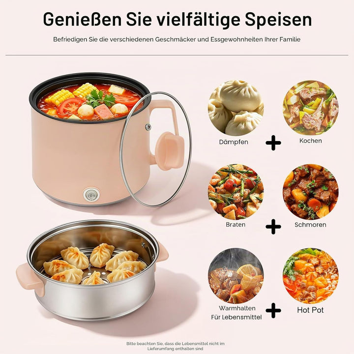 Tragbarer Multifunktions-Reiskocher, 1,7 l Antihaft-Dampfgarer, Mini-Kochtopf, tragbarer Mini-Nudelk