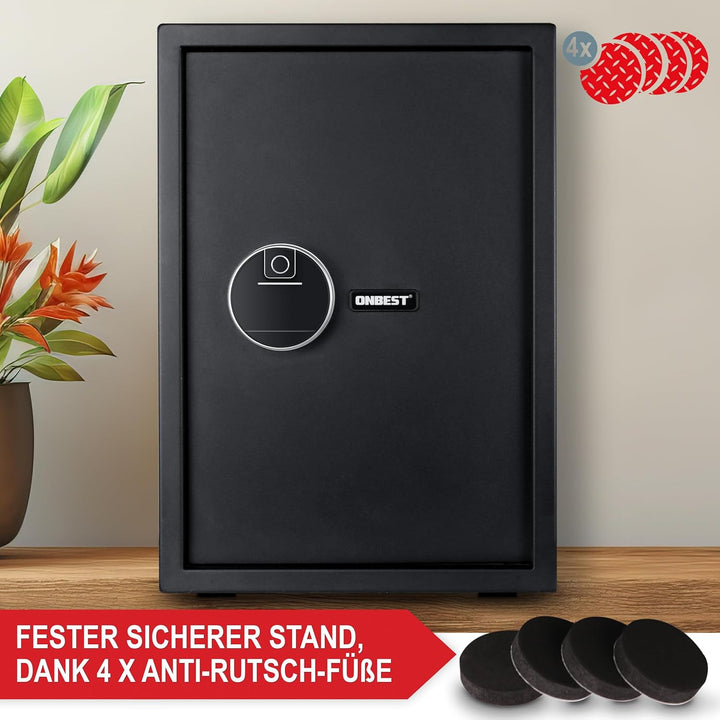 ONBEST elektr. Tresor mit Fingerabdruck, Zahlencode & Schlüssel – Safe aus Stahl mit 3 Schliessbolze