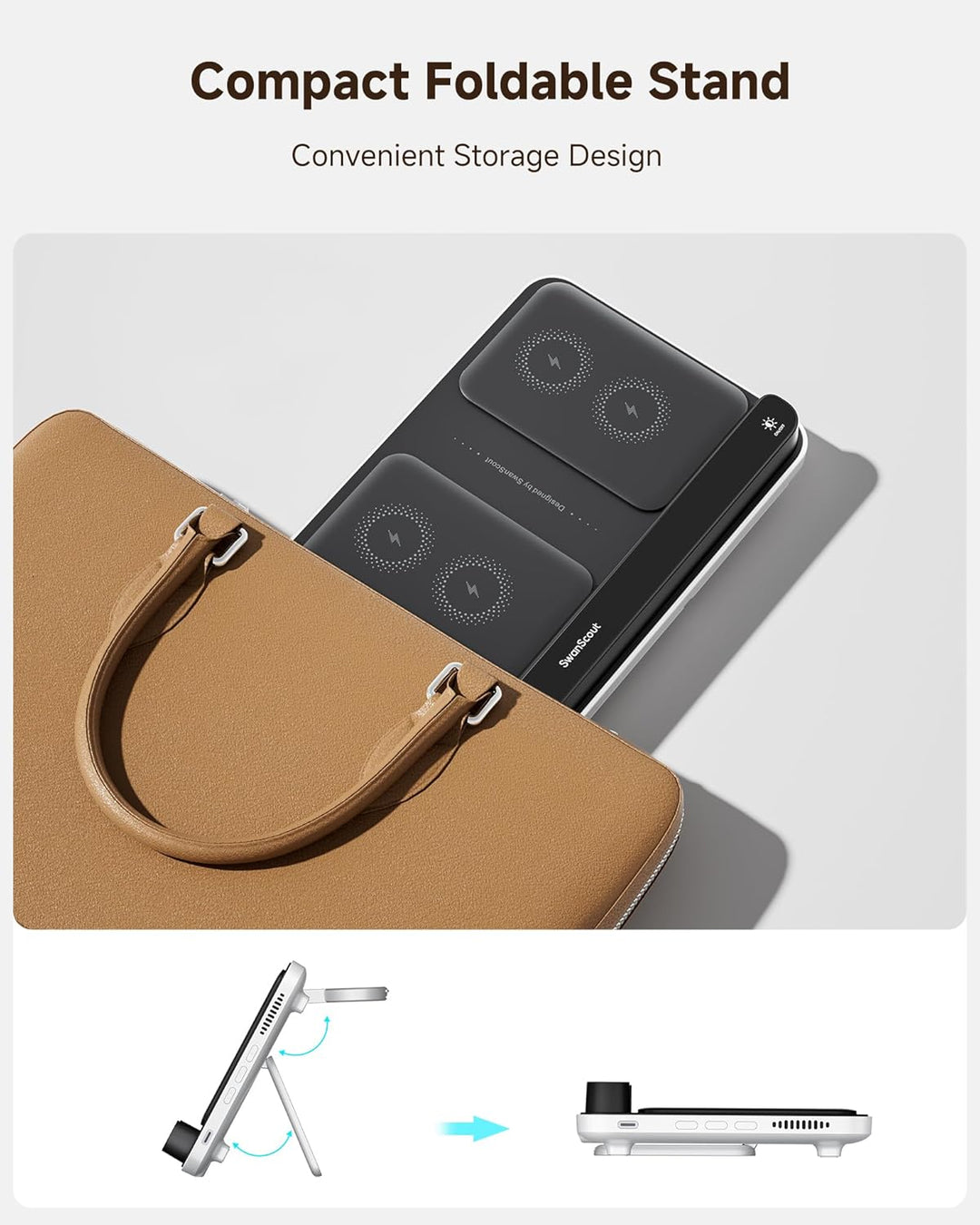 SwanScout Dual Ladestation für iPhone 17/Air/16/15/14/13/12/11, Induktive Ladestation für Apple Watc