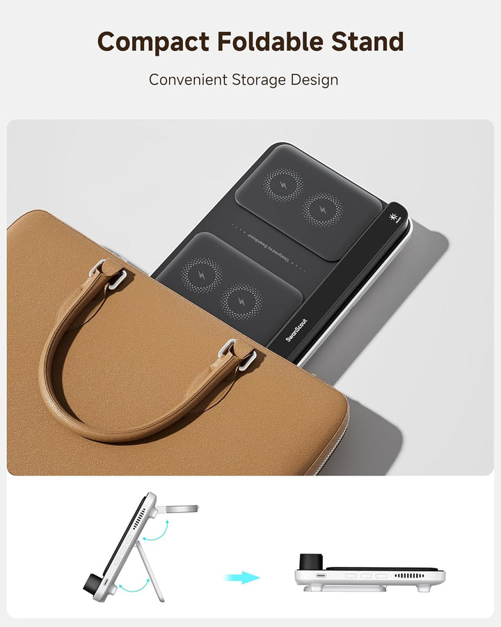 SwanScout Dual Ladestation für iPhone 17/Air/16/15/14/13/12/11, Induktive Ladestation für Apple Watc