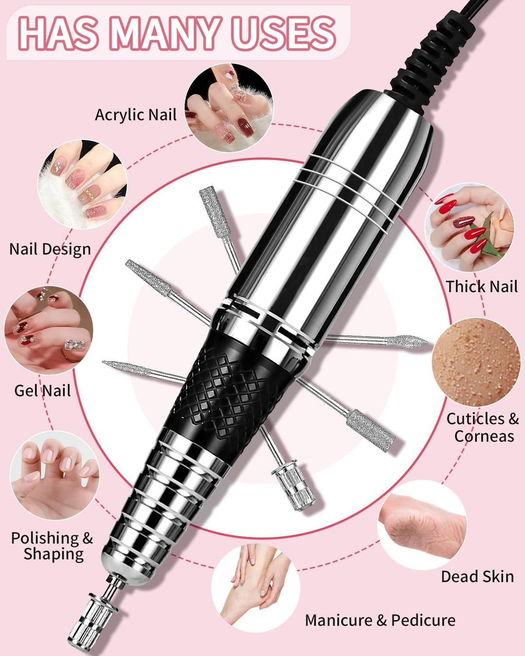 Nagelschleifer 45000 U/min, 6 in 1, Profi-Nagelfräser mit Pedal/Touch-Modus