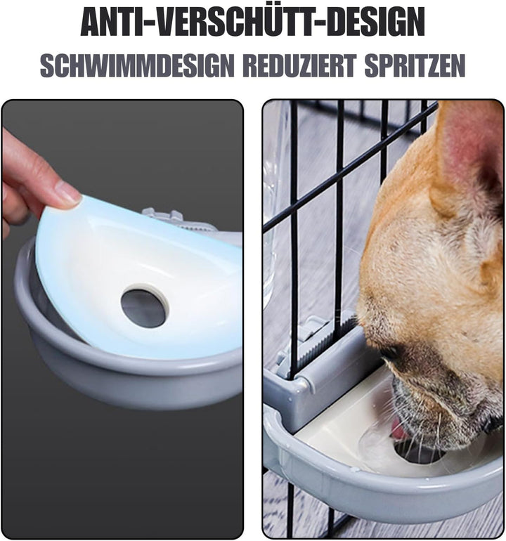 Wasserspender Hund für Käfig, 480ml trinkflasche Hunde Automatischer und Anti-Überlauf, Haustier Tri