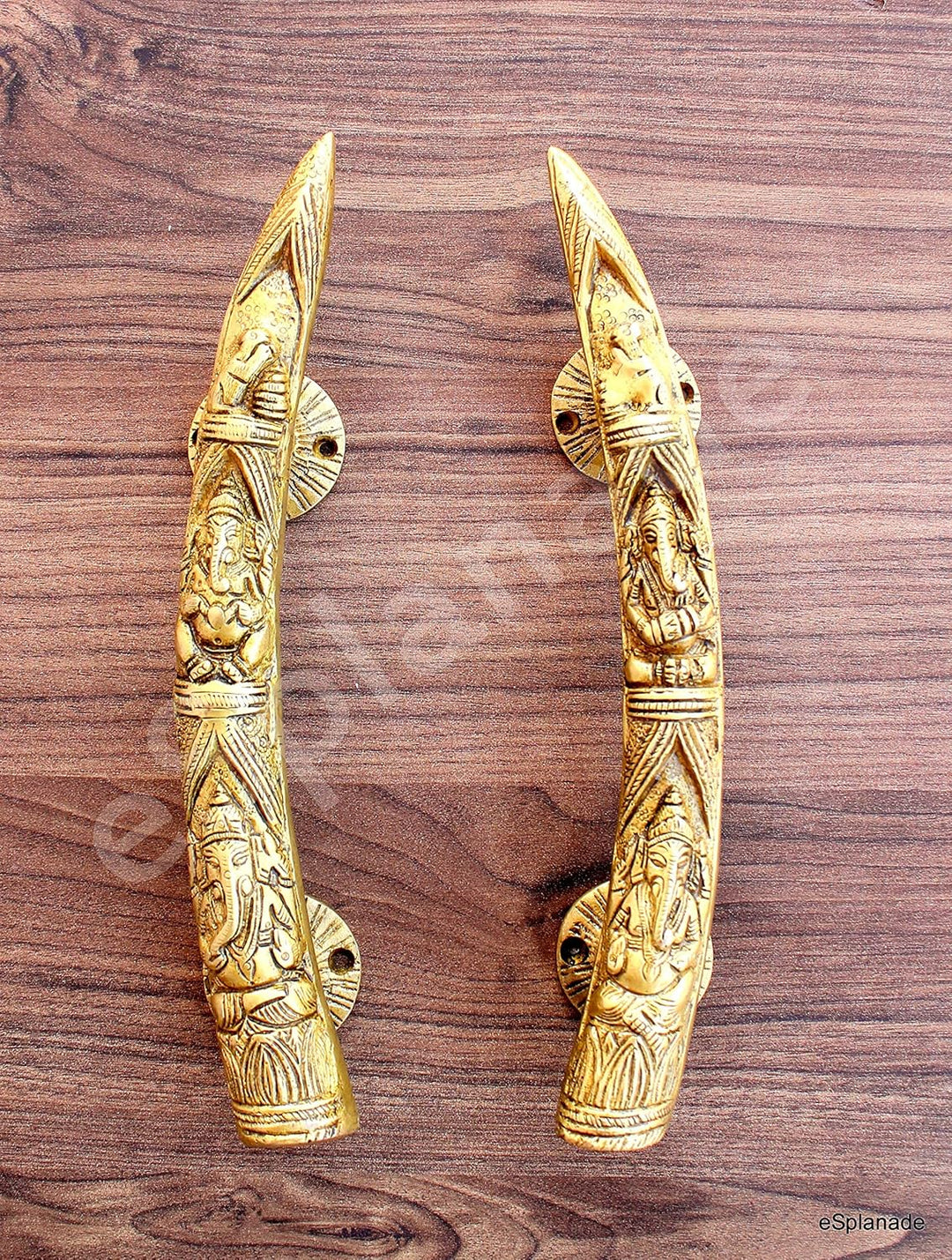 eSplanade - 27,9 cm Tusk graviert Stil Ganesha Carving Messing Türgriff Paar - Satz von 2 | Wohnkult