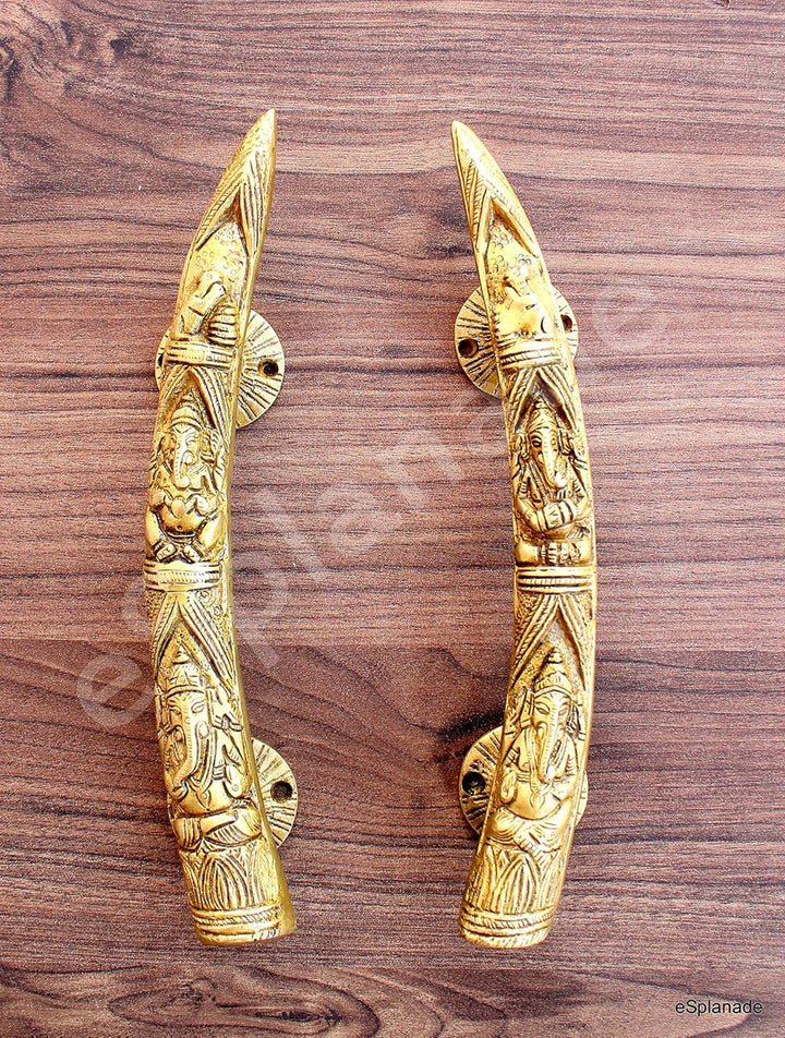 eSplanade - 27,9 cm Tusk graviert Stil Ganesha Carving Messing Türgriff Paar - Satz von 2 | Wohnkult