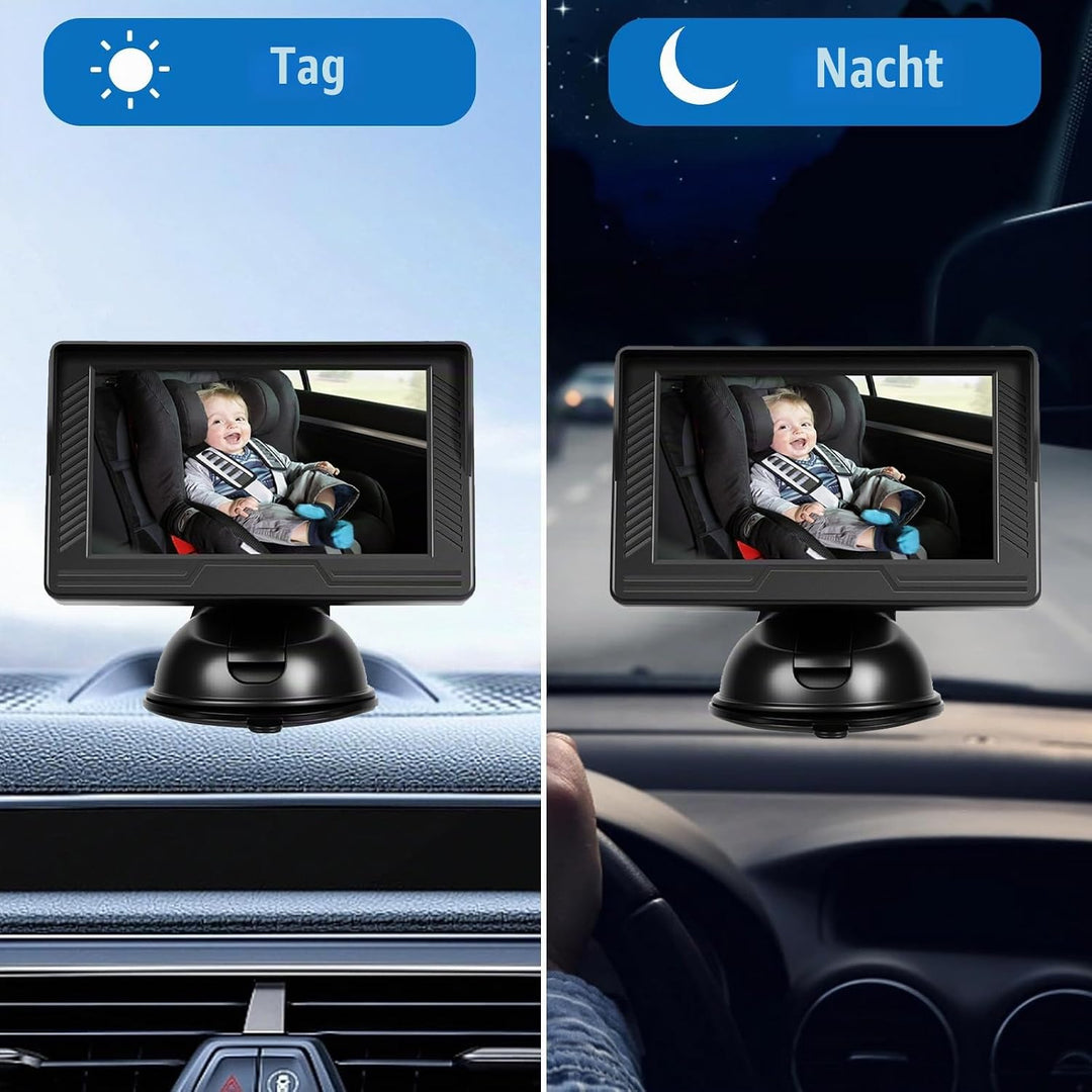 Baby Auto Spiegel Kamera, Auto Rücksitzspiegel, 4.3 Zoll Babyspiegel Rückansicht Monitor mit IR Nach