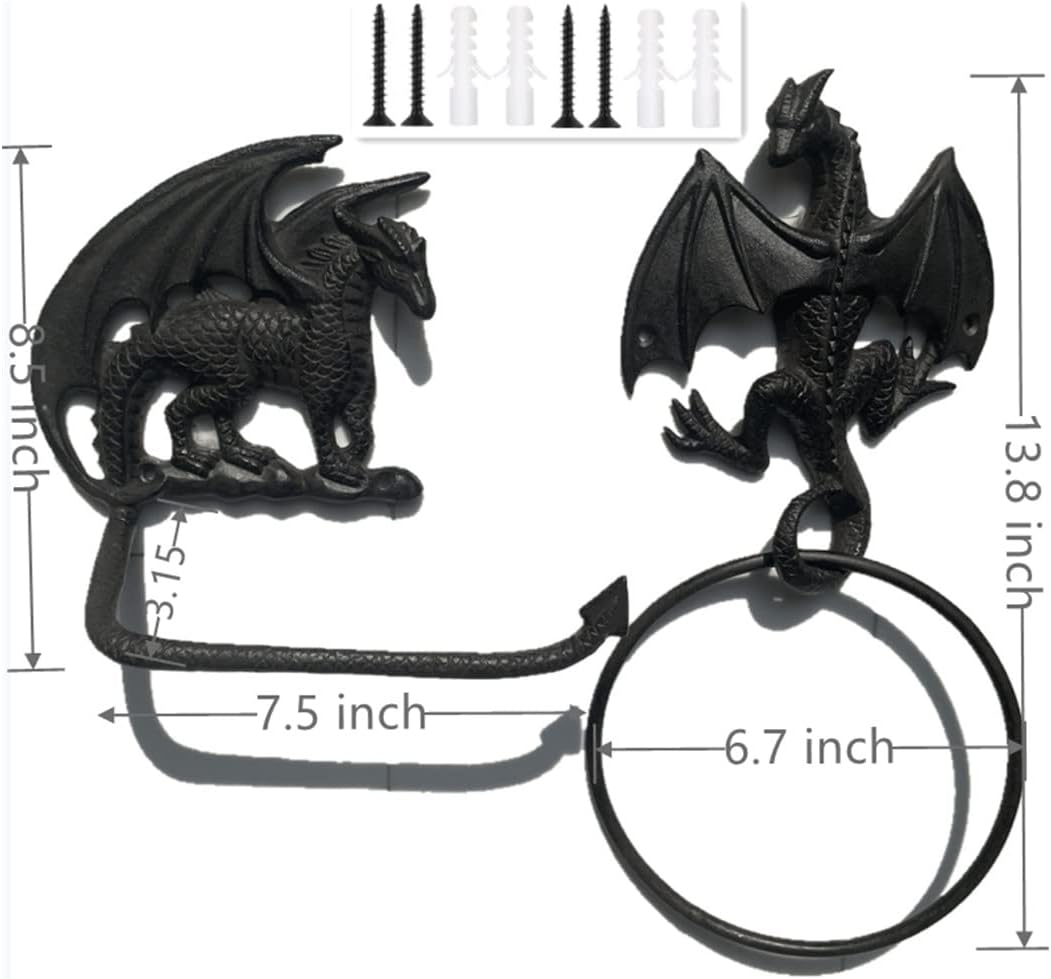 Gothic Dragon Toilettenpapierhalter und Handtuchring-Set, Wandmontage, dekoratives Badezimmerzubehör
