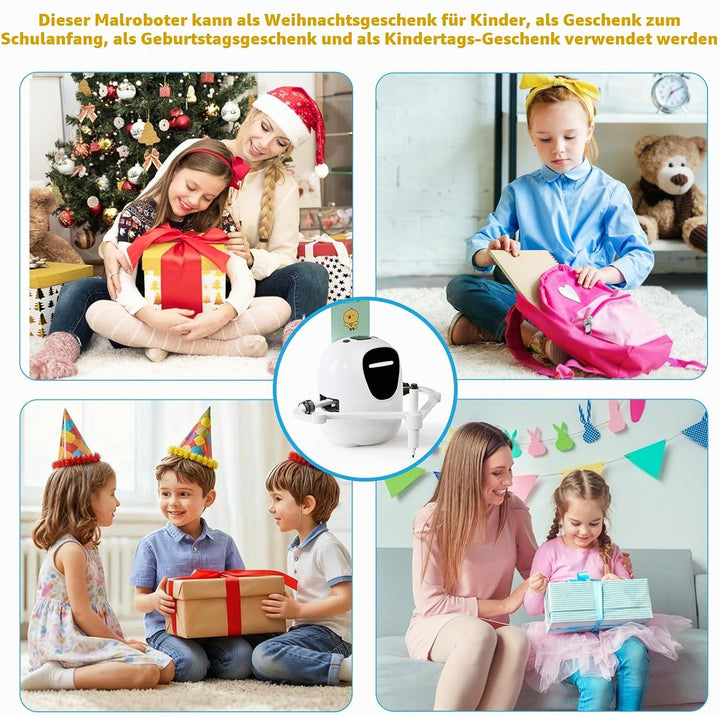 Zeichenroboter für Kinder ab 3 Jahren – sprachinteraktiver Malroboter mit 100 Lernkarten, 4 Stiften,