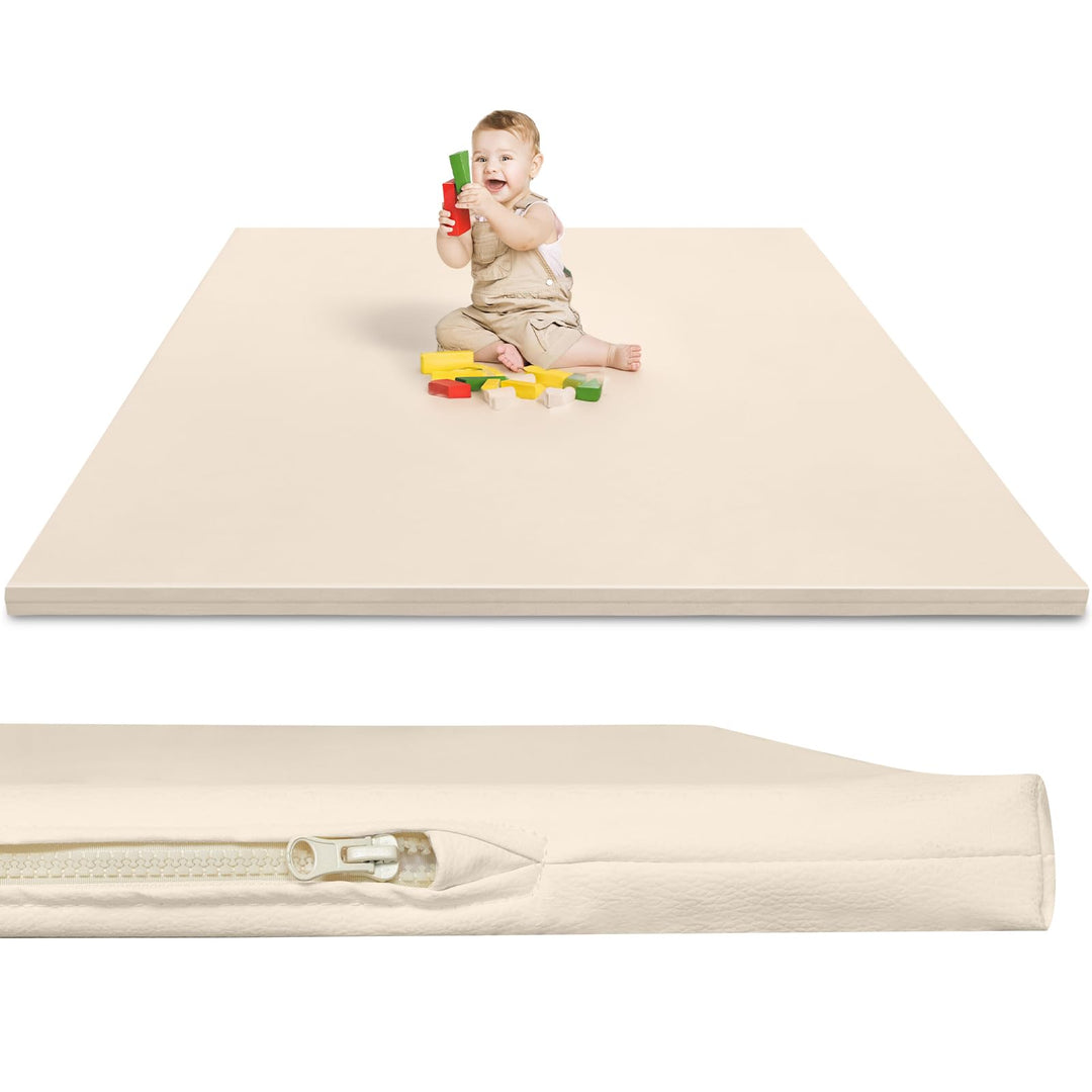 Leder Krabbelmatte Baby 125x125x3cm Beige: Extra Dicke Spielmatte für Baby & Kinder - Weich & Wasser