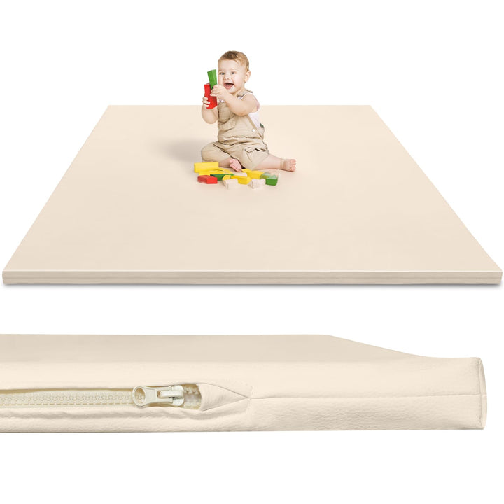 Leder Krabbelmatte Baby 125x125x3cm Beige: Extra Dicke Spielmatte für Baby & Kinder - Weich & Wasser