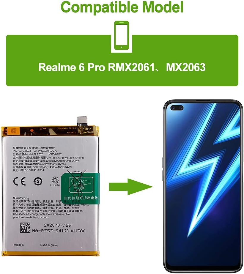 SwarKing Ersatz Akku BLP757 Kompatibel mit Realme 6 Pro RMX2061 RMX2063 with Toolkit
