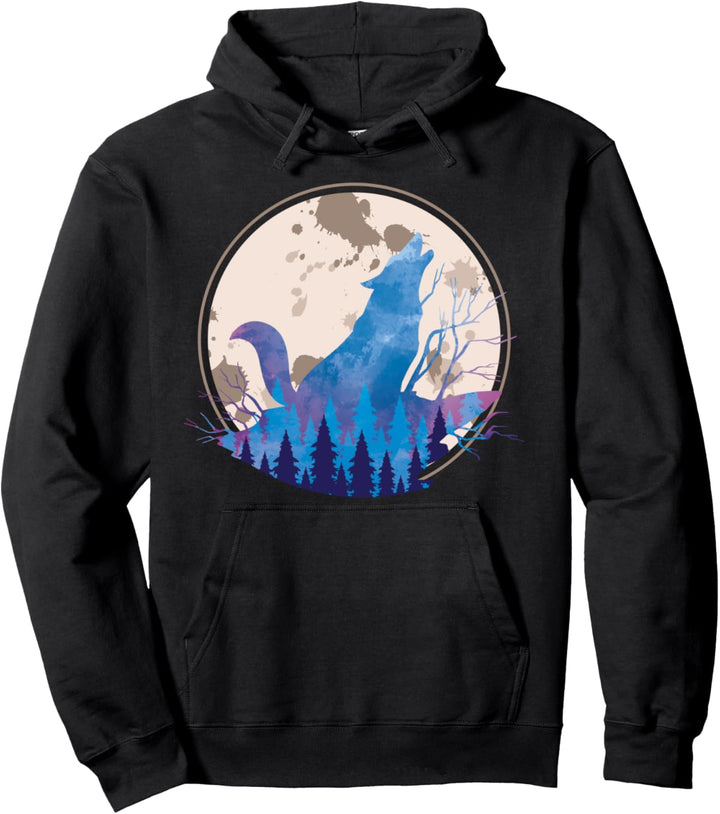 Mondlicht Natur Wald Tier Vollmond Heulender Wolf Pullover Hoodie