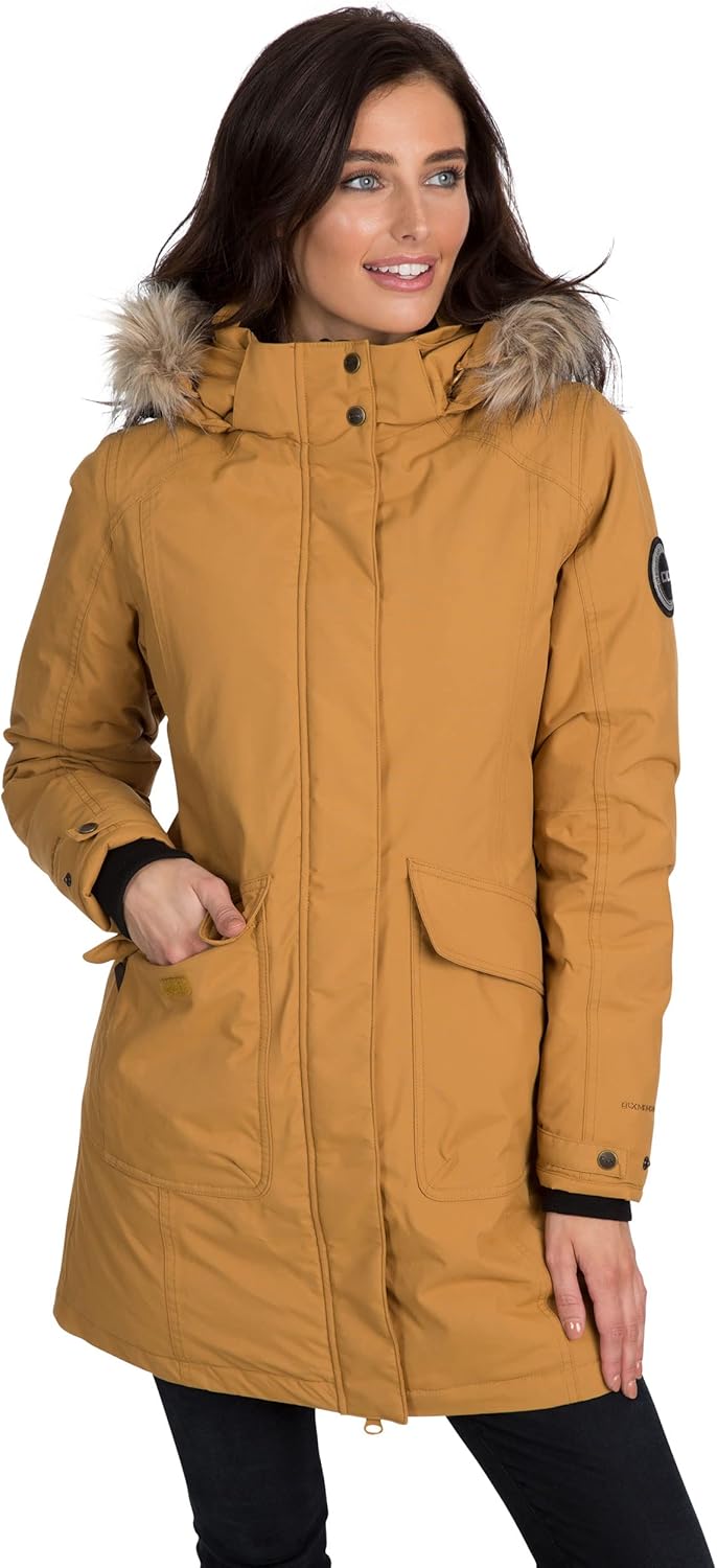 Trespass Damen Bettany Warme Lange Daunenjacke Mit Abnehmbarer Kapuze, Sandstone