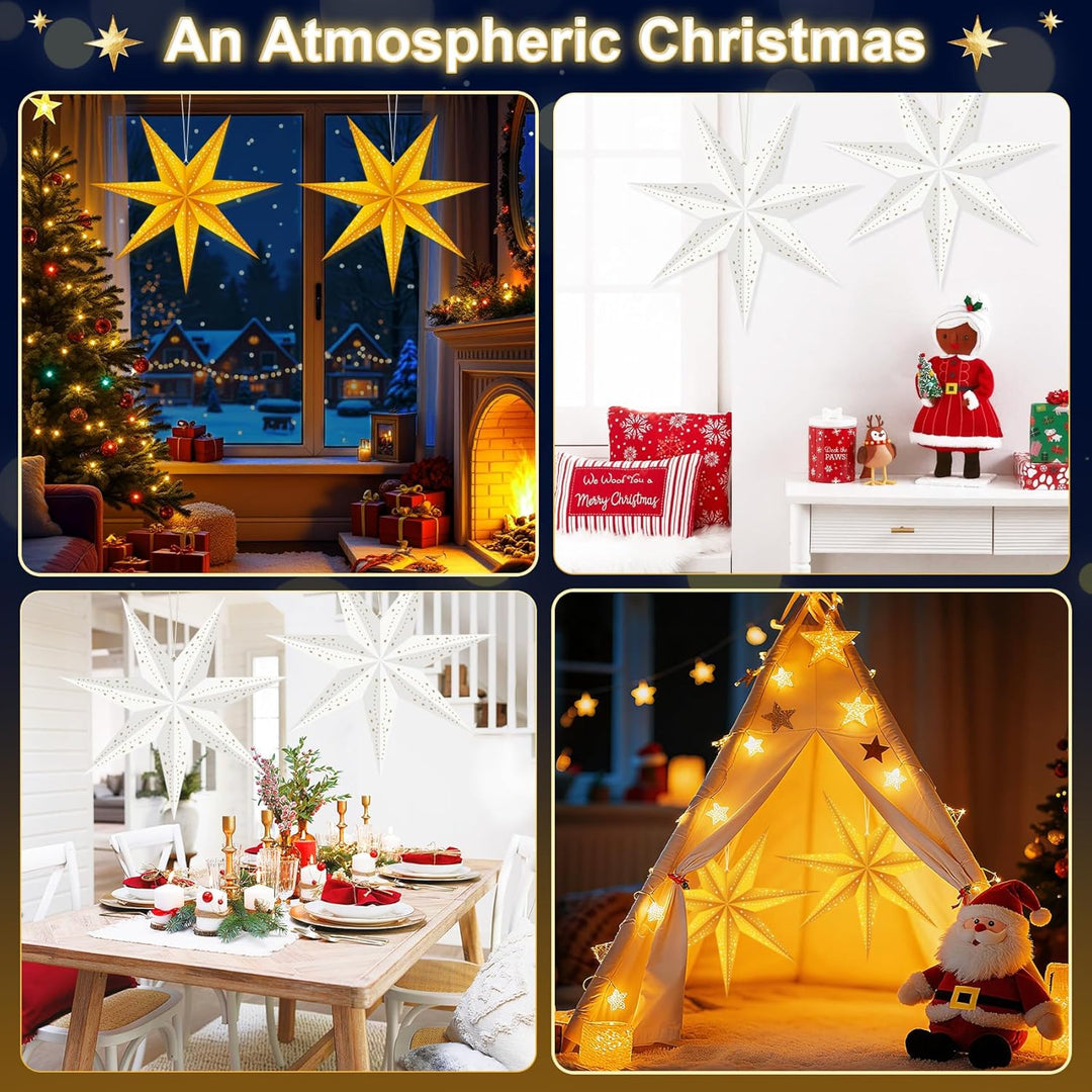 Weihnachtsstern Beleuchtet LED 60cm 2 Stück, Papiersterne Weihnachten Papierstern Beleuchtet zum Auf