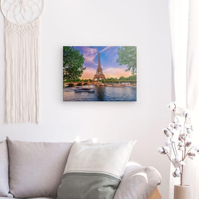 PICANOVA – Leinwandbild 80x60cm Eiffelturm Paris – Leinwanddruck – Wandbild Kunstdruck Auf 2cm Holz-