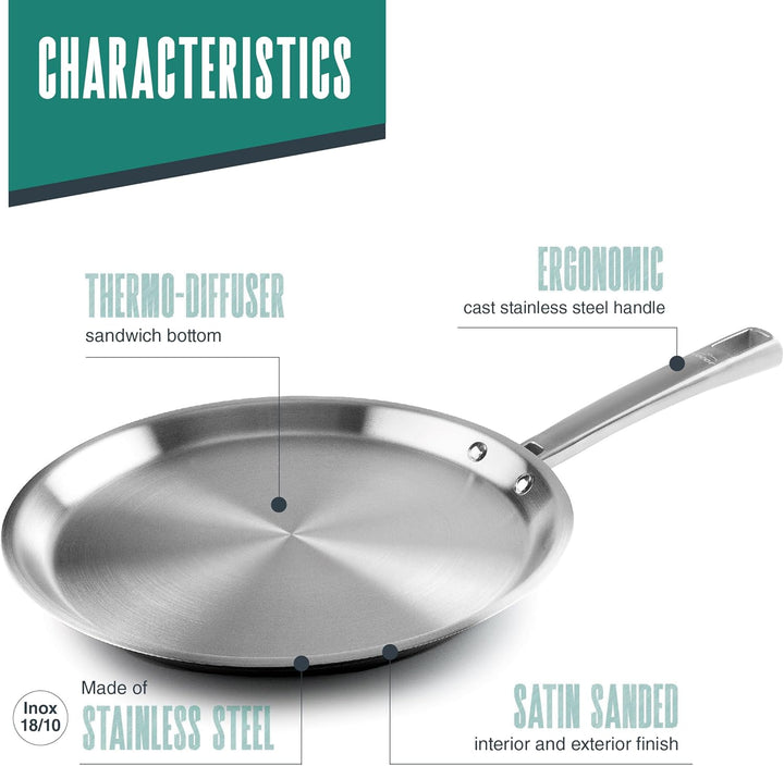 LACOR - 45829 - Crêpesmaschine für Feinschmecker, Edelstahl 18/10, PFOA-frei, ergonomischer Griff, S