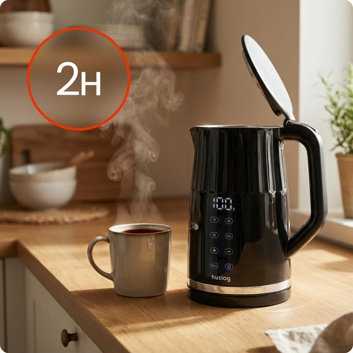 Elektrischer Wasserkocher mit Temperaturanzeige 1,7L 2200W Warmhaltefunktion 4 Temperaturprogramme T