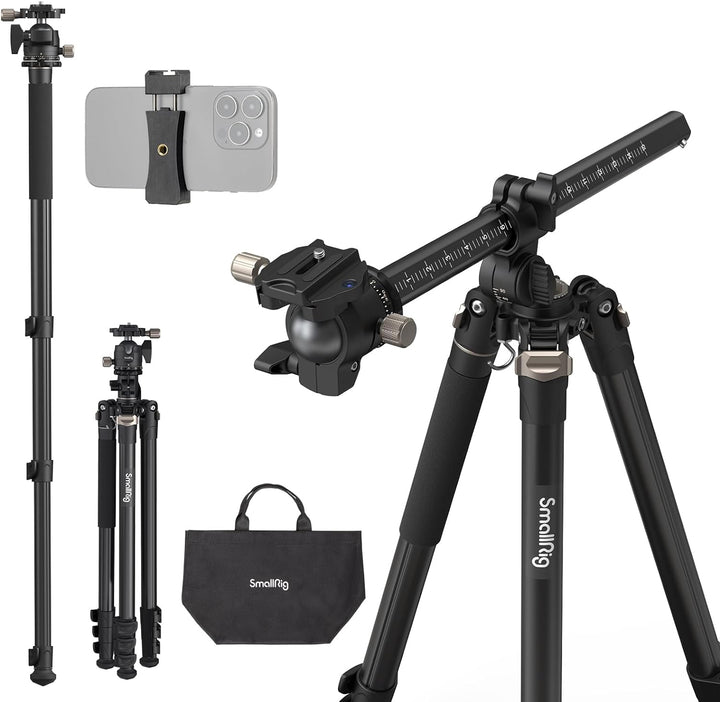 SMALLRIG 73 Zoll Kamerastativ, 360° drehbare Mittelsäule, horizontales Stativ Einbeinstativ, mit Sma