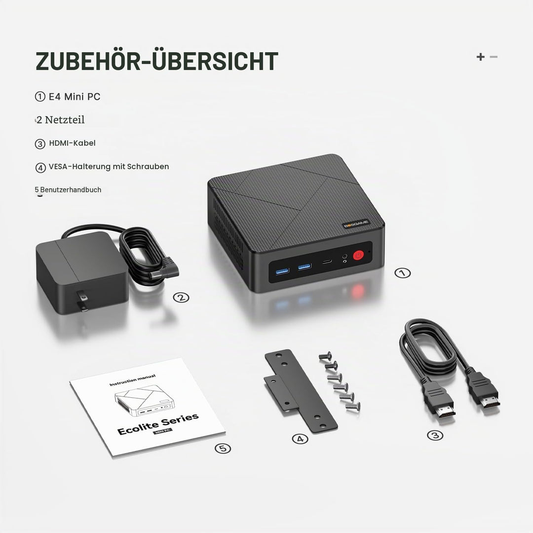 BOSGAME E4 Mini PC, AMD Ryzen 5 3550H (bis zu 3,7 GHz), 16 GB DDR4 RAM 512 GB NVMe SSD Mini Computer