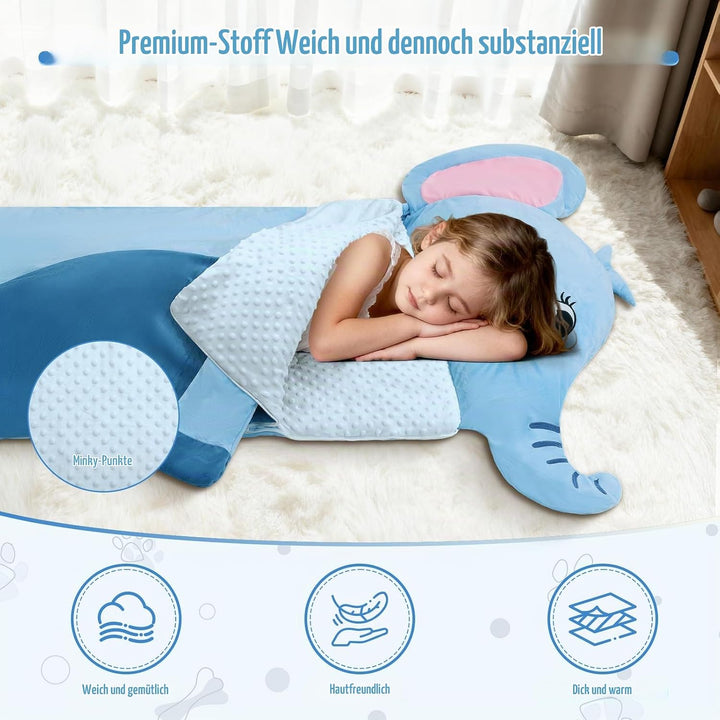 Schlafsack Kinder mit Kissen Abnehmbar,Warm Flausch Elefant Kinderschlafsack Doppelter Reissverschlu