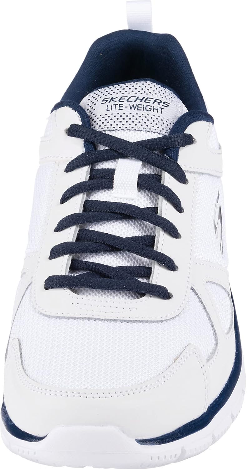 Skechers Herren Track Scloric Sneaker, 39 EU White Leather Mesh Pu Navy Trim