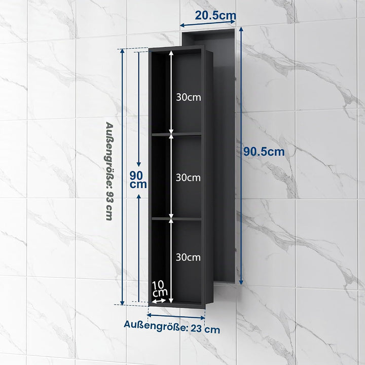 Neodrain Wandnische Dusche Edelstahl Dreifach-Duschnische Wandnische Lagerung für Badezimmer 90x20 c