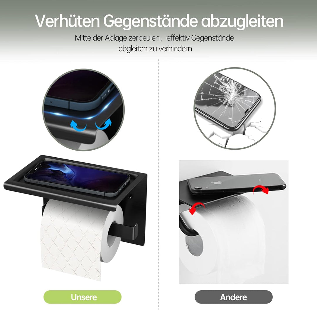 Acmetop Toilettenpapierhalter ohne Bohren Aluminium Klopapierhalter mit 17 cm Ablage, Selbstklebende