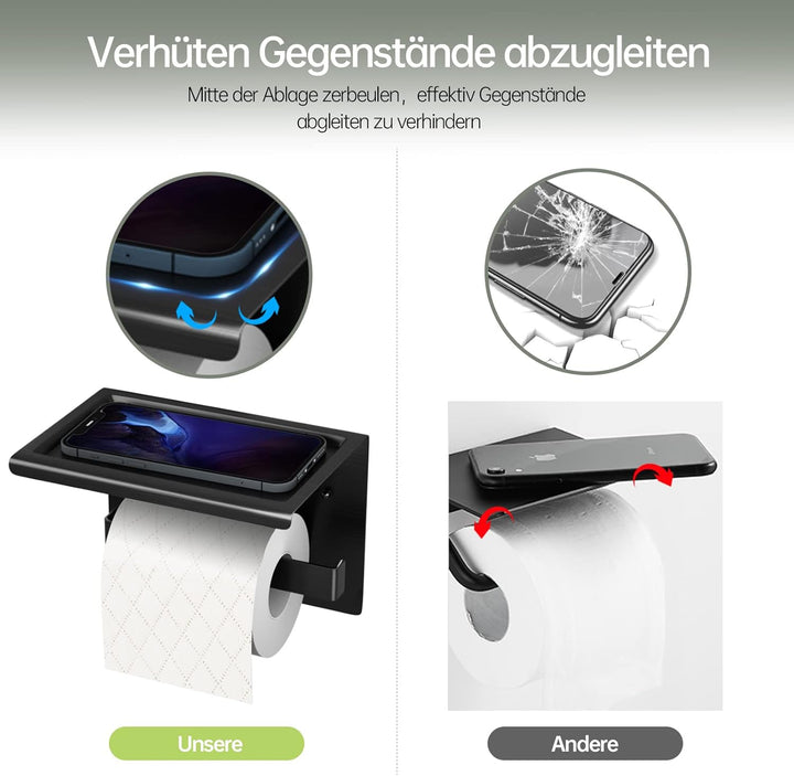 Acmetop Toilettenpapierhalter ohne Bohren Aluminium Klopapierhalter mit 17 cm Ablage, Selbstklebende