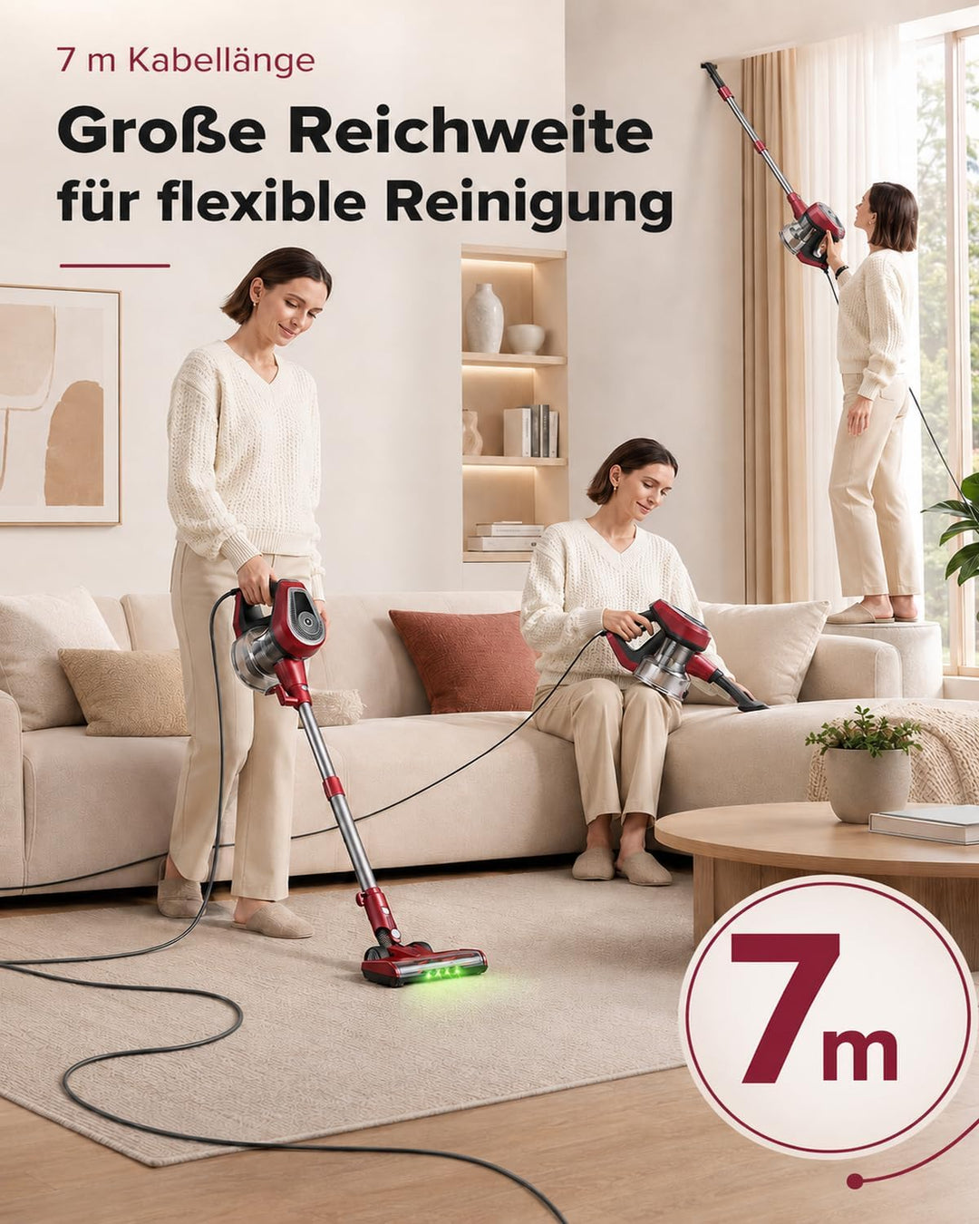 Vexilar C8 Staubsauger mit Kabel, 60KPa &amp; 600W Starke konstante Saugkraft, Staubsauger beutellos, 7m