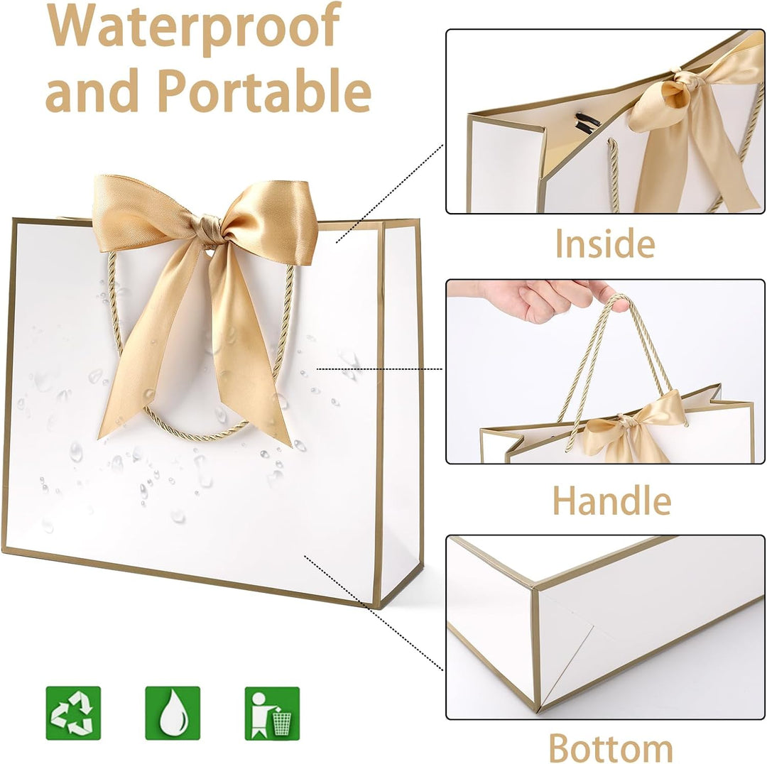 Geschenktüte mit Schleife,Geschenktüte Weiss,Geschenktaschen für Geburtstag, Hochzeit, Festivalfeier