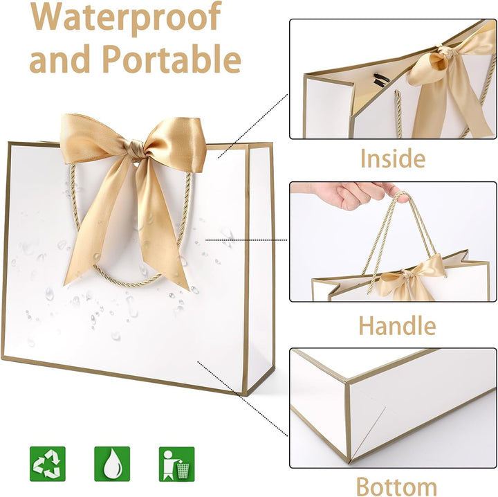 Geschenktüte mit Schleife,Geschenktüte Weiss,Geschenktaschen für Geburtstag, Hochzeit, Festivalfeier