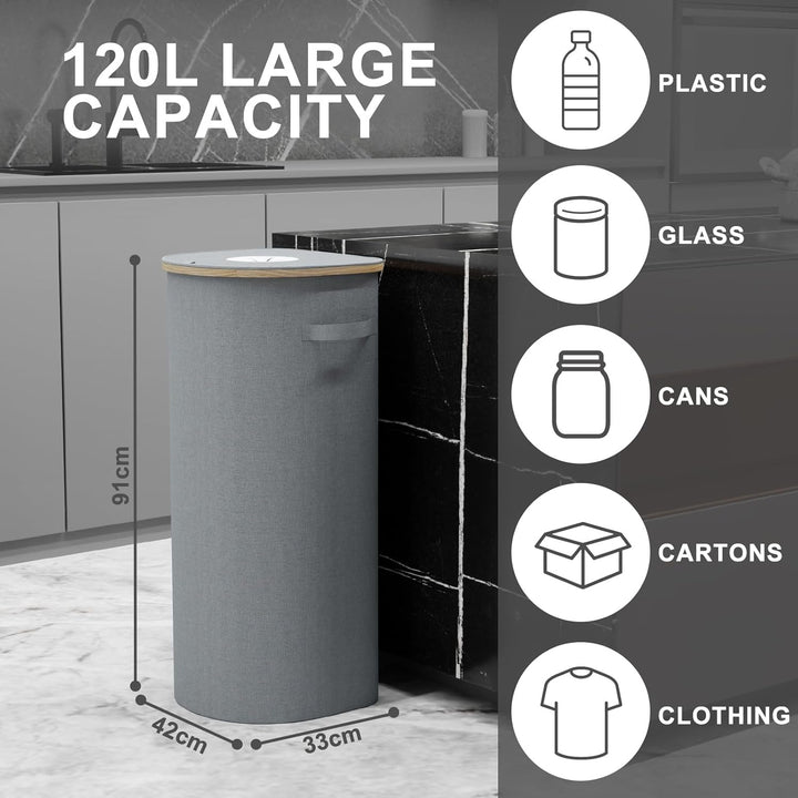 Recyclingbehälter,120L Grauer Recycling-Mülleimer für Küche,Innenbereich & Outdoor,Grosser Recycling