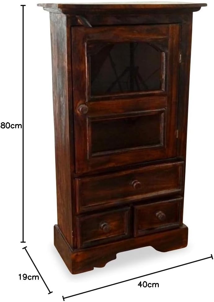 livasia Kleine Vitrine aus Bali mit DREI Schubladen | Bali Kommode | Schrank im Landhausstil | Wohnz
