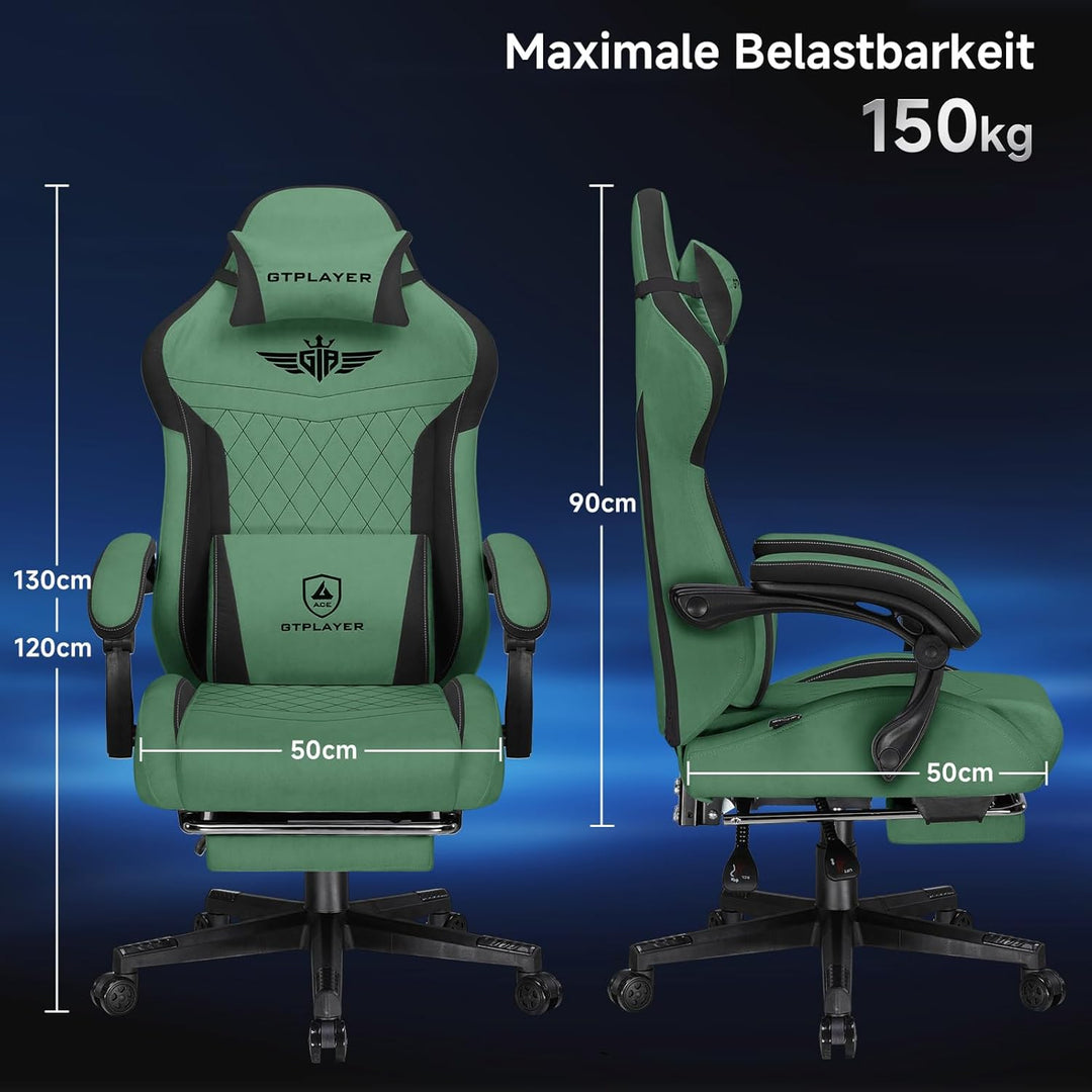 GTPLAYER Gaming Stuhl, Ergonomischer Gamer Stuhl aus Stoff mit Lendenwirbelstütze, PC-Stuhl mit verb