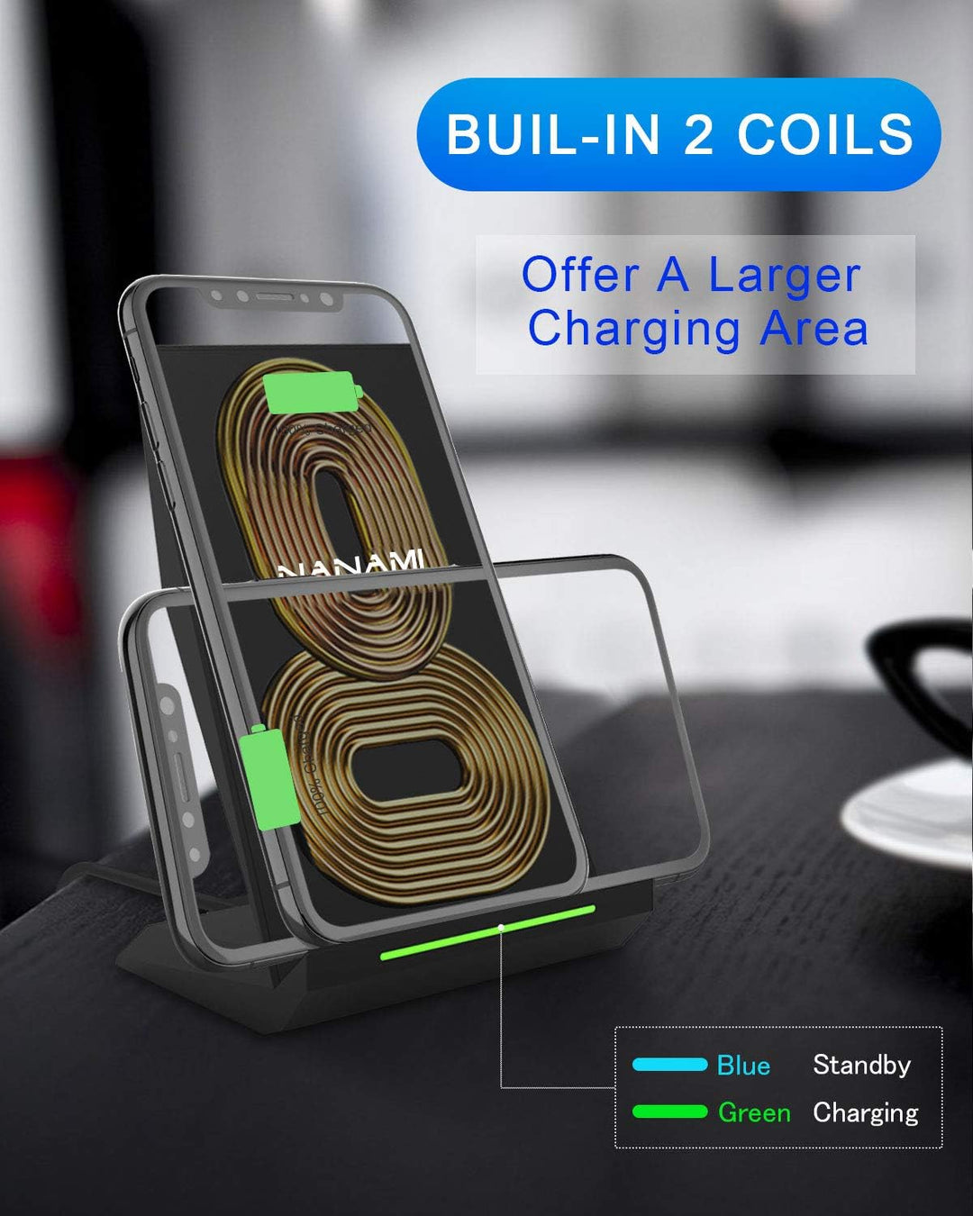 NANAMI Wireless Charger Stand 2 Pack - Induktive Ladestation für iPhone 15 14 13 12 pro 12 11 XS Max
