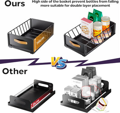 Kitstorack Teleskopschublade, Ausziehbare Schublade für Kabinett Metall Slide Out Organizer mit Grif