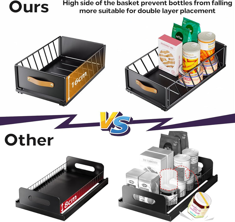 Kitstorack Teleskopschublade, Ausziehbare Schublade für Kabinett Metall Slide Out Organizer mit Grif