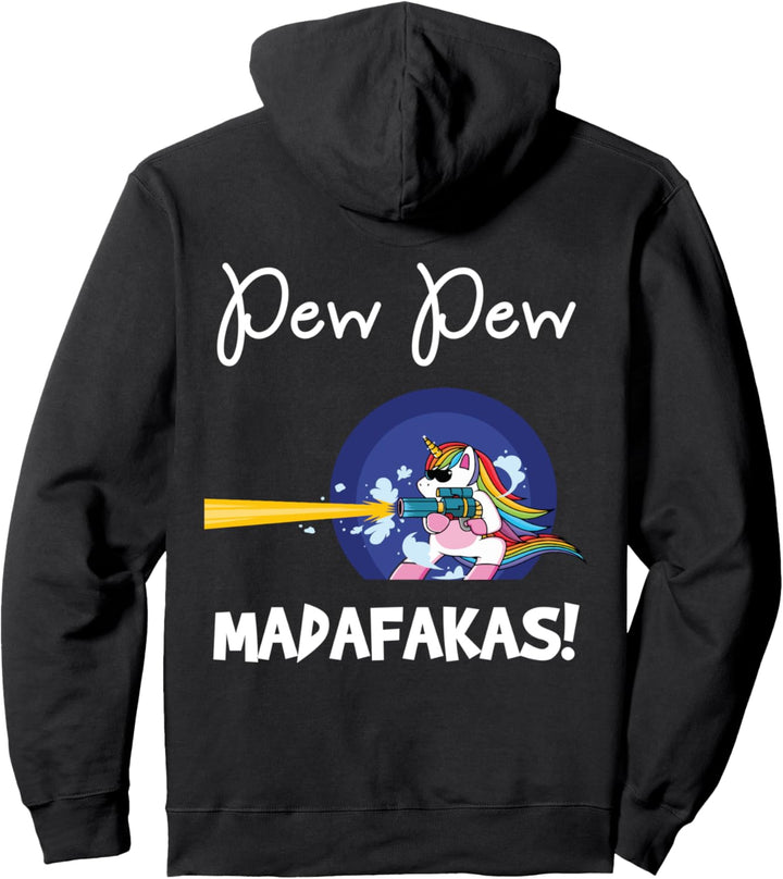 PEW Madafakas Lustiges Fantasy-Einhorn mit Gun White - Back Pullover Hoodie