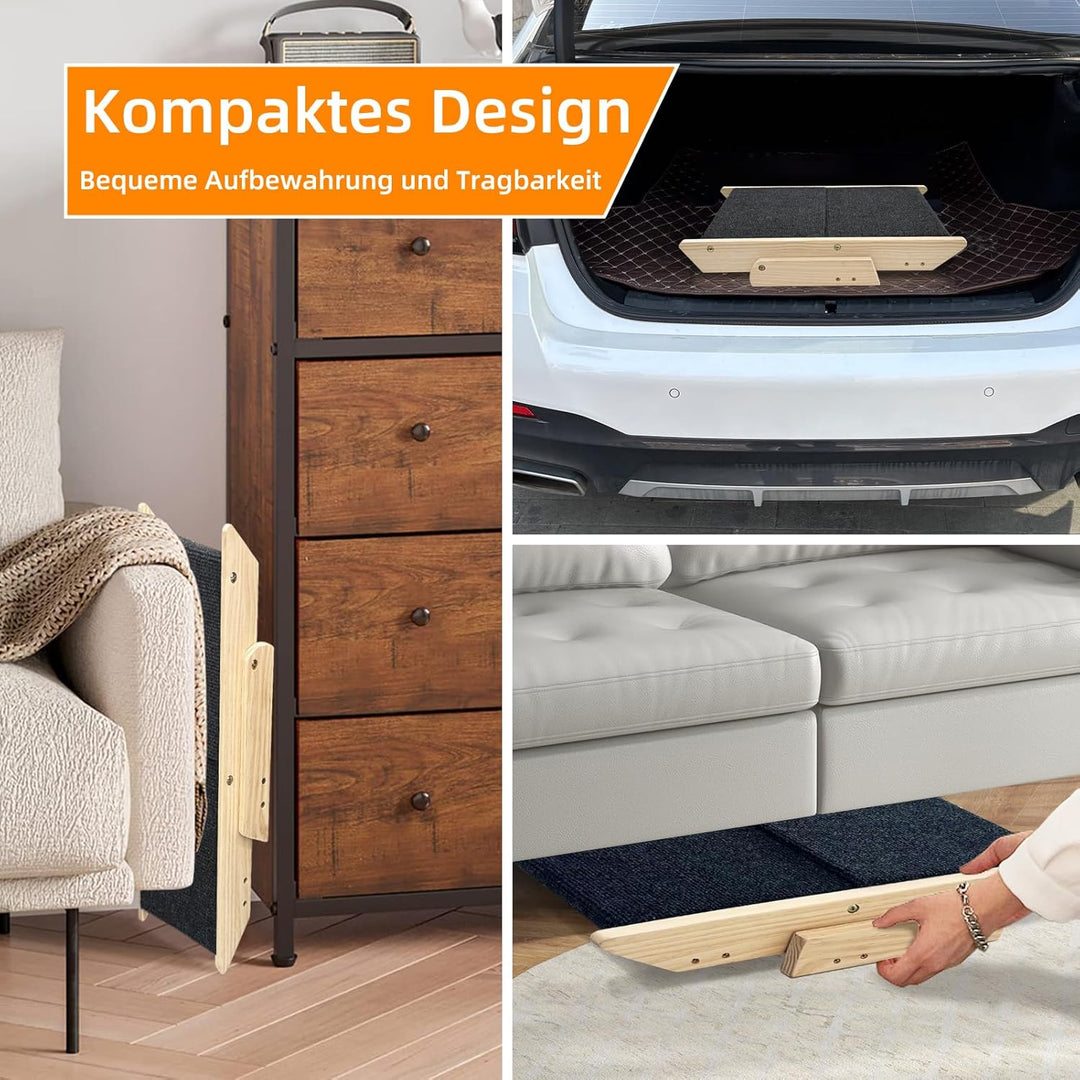 Haustierstufen, 2-in-1 Faltbare Hundetreppe aus Holz für Betten, Sofas und Autos, Hundetreppe und Ra