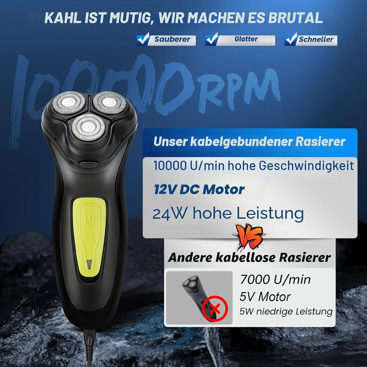 Glatzen Rasierer Herren, 2026 Verbessert Kabel Rasierer Herren mit 3D-Drehköpfen &amp; Leistungsstarker