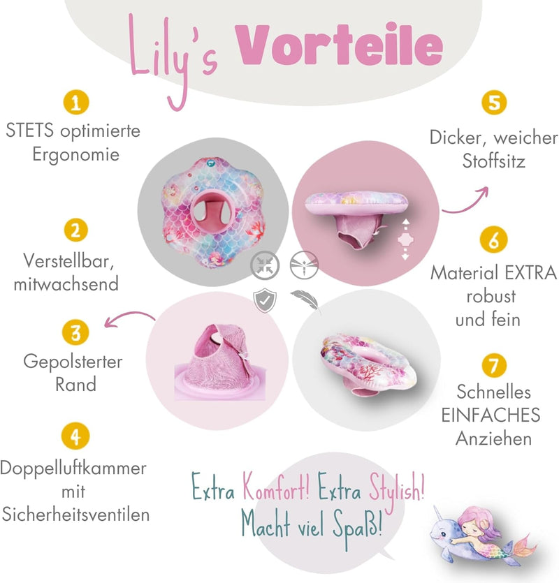 EDWEKIN® Baby Schwimmring, Schwimmhilfe Meerjungfrau, Schwimmsitz Kleinkinder, Baby Float, ab 6 Mona