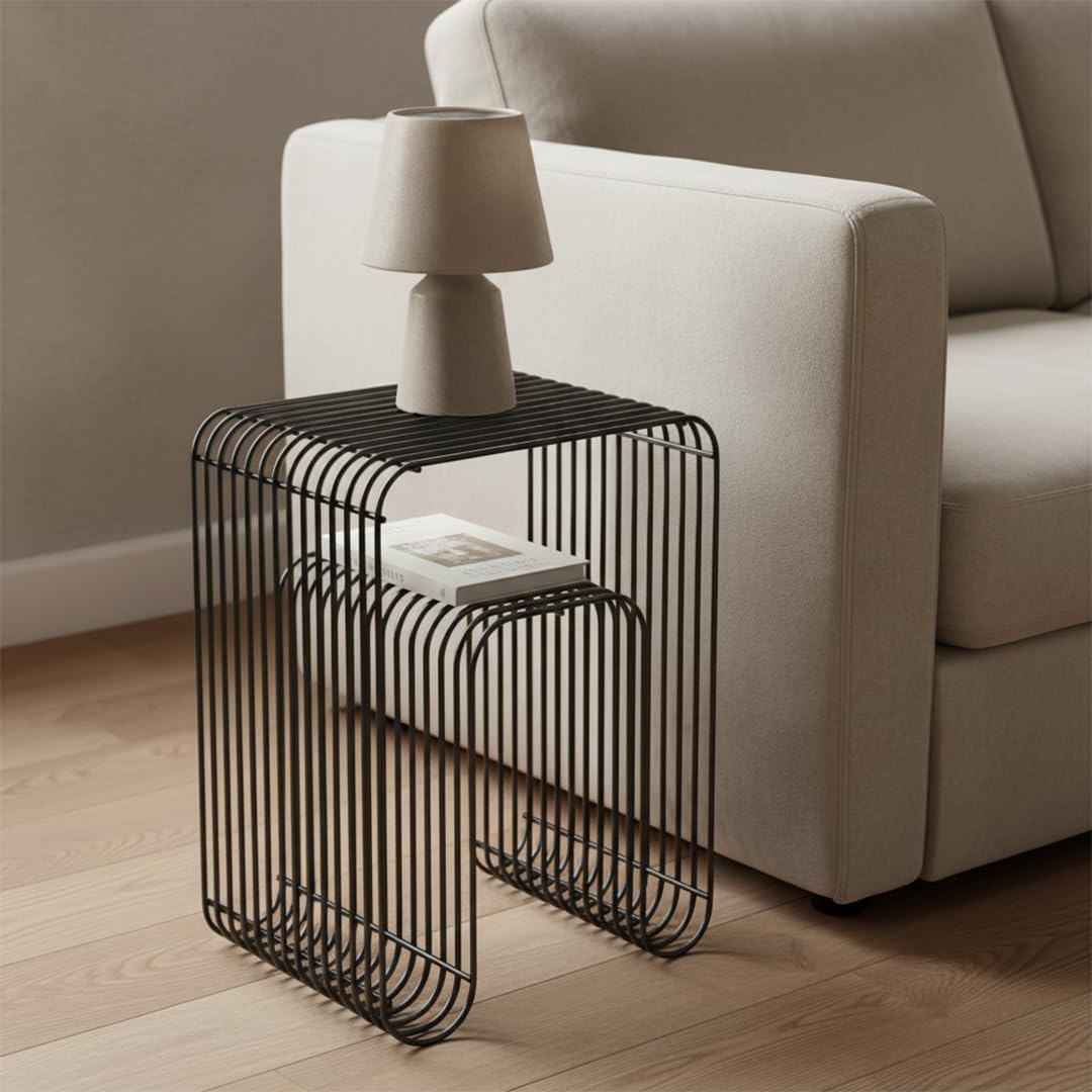 skølm Vali Beistelltisch Schwarz – Kleiner Couchtisch Metall – Sofatisch als Hocker & Regal nutzbar