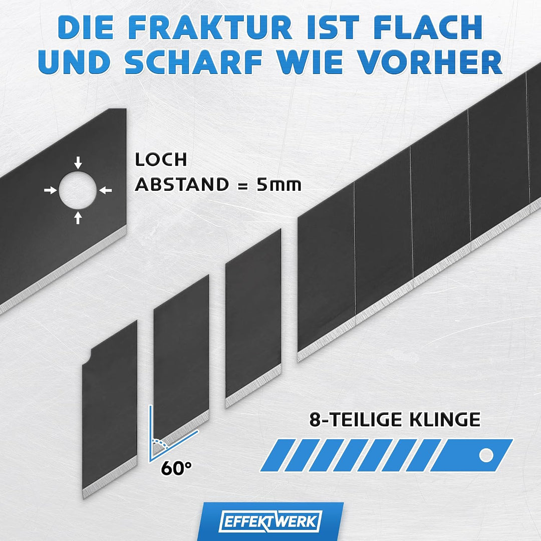 EffektWerk Cuttermesser-Klingen (Schwarz, 360er-Pack), 18-mm-Ersatzklingen für Allzweckmesser, robus