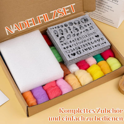 KAMAIKA Nadelfilz Set, Filzwolle Trockenfilzen Set mit 40 Farben Filzwolle Märchenwolle, 3 Grössen F