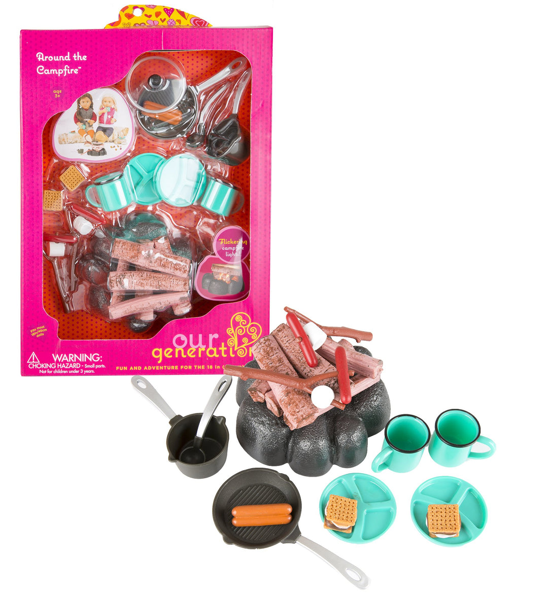 Our Generation - Rund um das Lagerfeuer - Campingset - S'Mores & Lagerfeuer zum Anzünden - 46 cm Pup