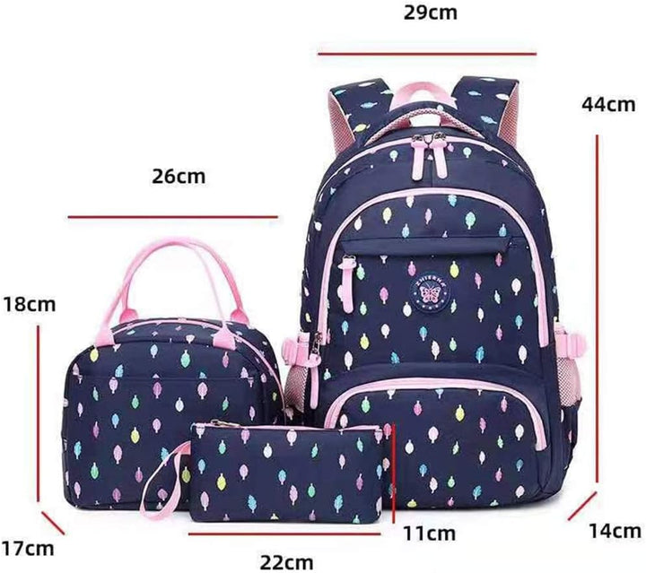Schulrucksack Rucksack Mädchen, Schultaschen 3 Teile Set Schulranzen mit Lunch-Taschen Federmäppchen
