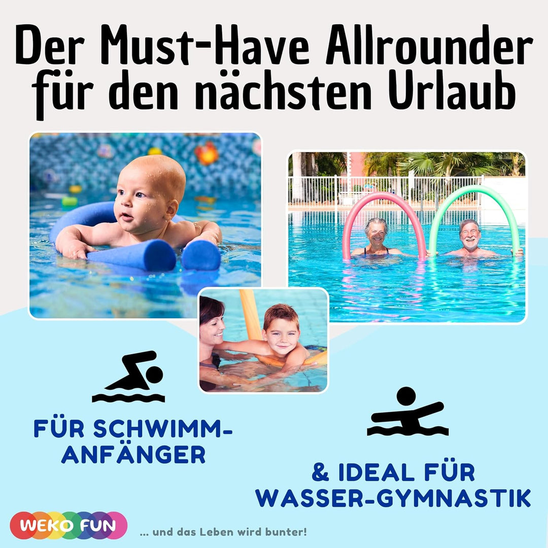 Schwimmnudel für Kinder & Erwachsene 160cm - Lange Poolnudel 2er Set - 9 Farben zur Auswahl - Schwim