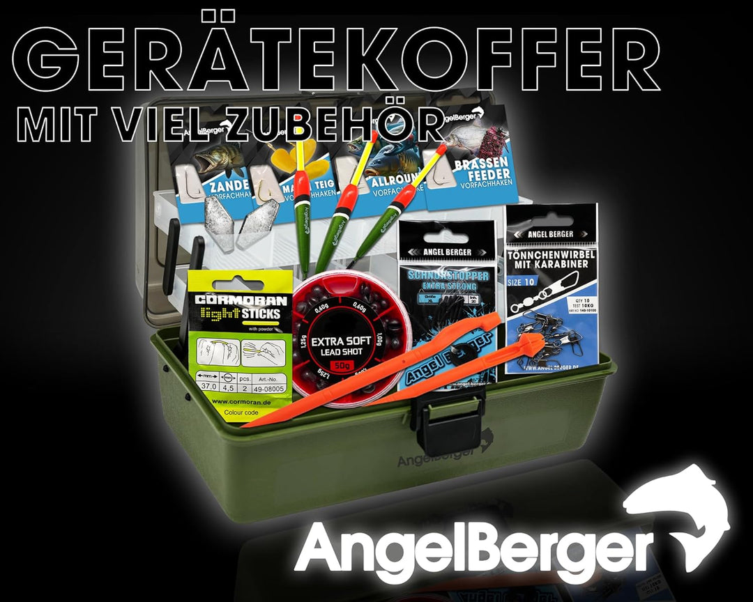 Gerätekoffer mit Angelzubehör gefüllt Grundausstattung